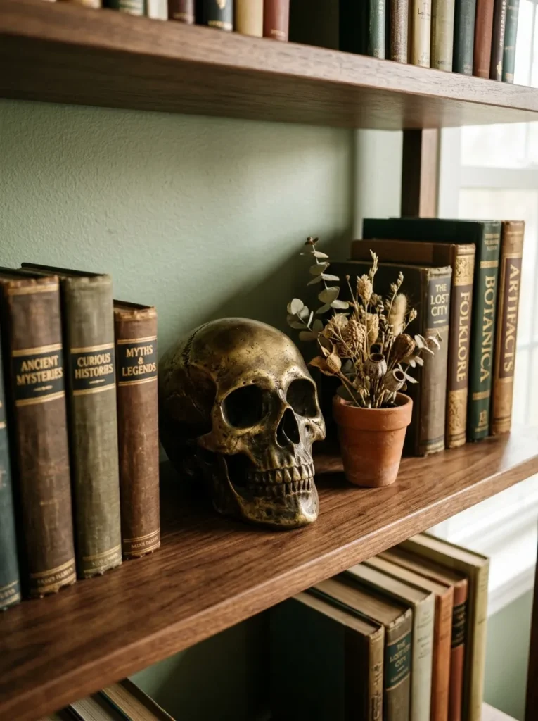 Refined Antique Brass Skull Shelf Accent