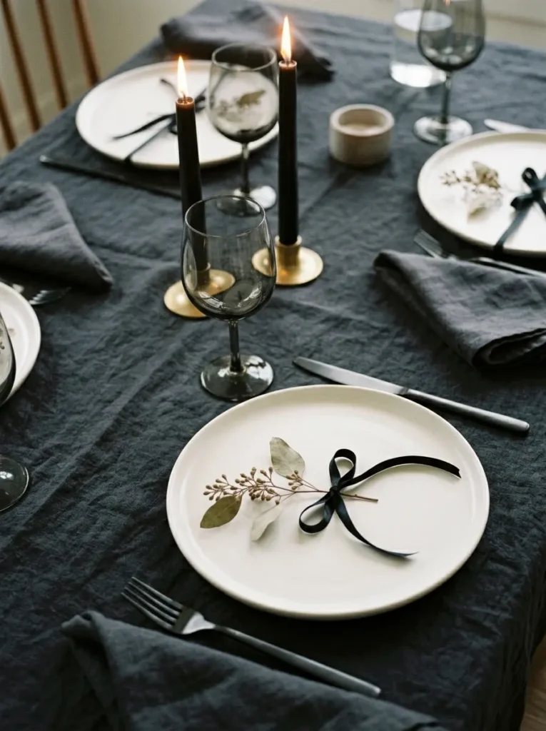 Elegant Black Ribbon Dinner Place Settings