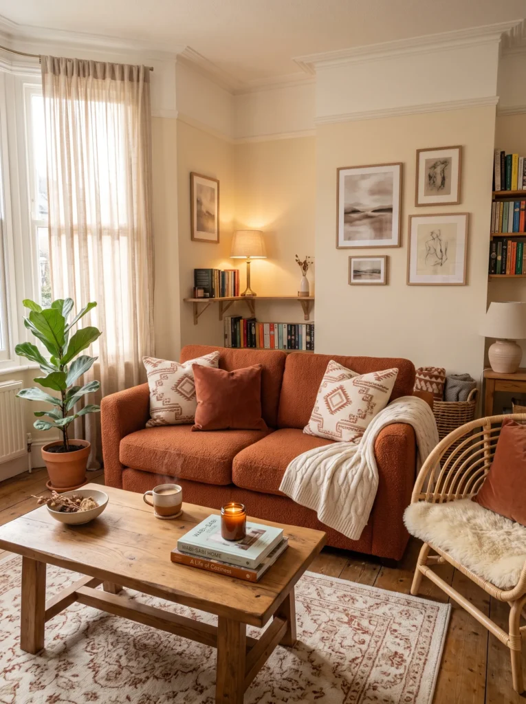 Burnt Orange Boucle Sofa