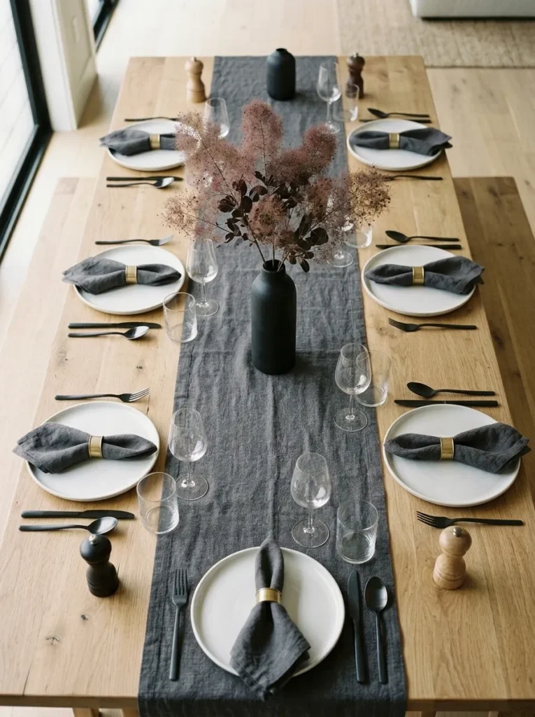 Charcoal Linen Dining Table Runner