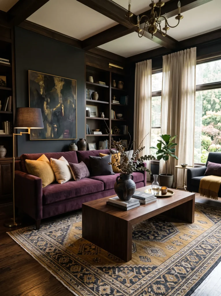 Deep Plum Velvet Living Room