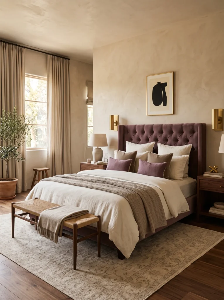 dusty plum accent wall bedroom retreat