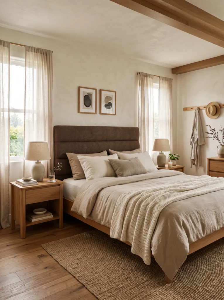 earthy neutral bedroom layered textiles 2026 trend