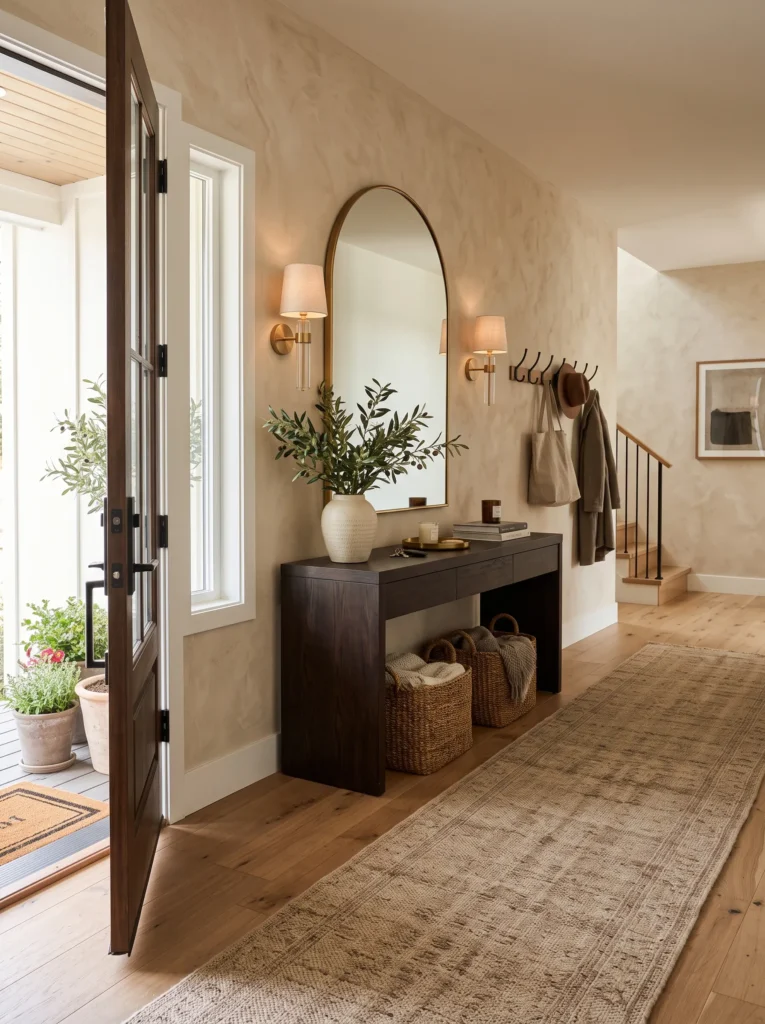 espresso wood console entryway earthy decor