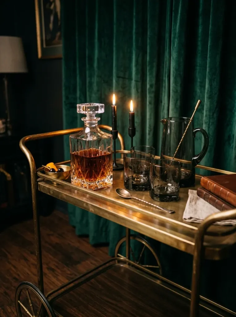 Gothic Smoked Glassware Bar Cart