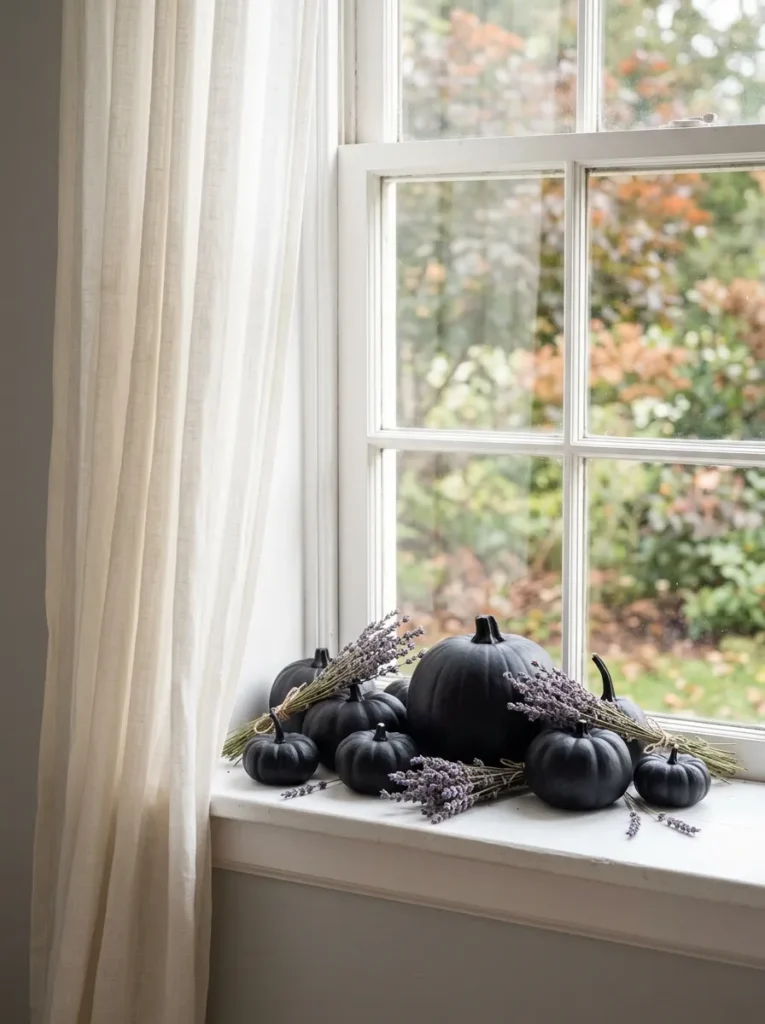 Matte Painted Black Pumpkin Windowsill