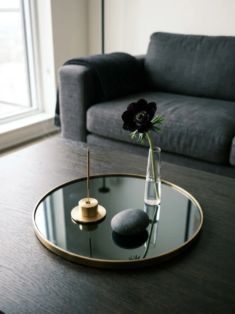 Smoked Mirror Coffee Table Tray Vignette