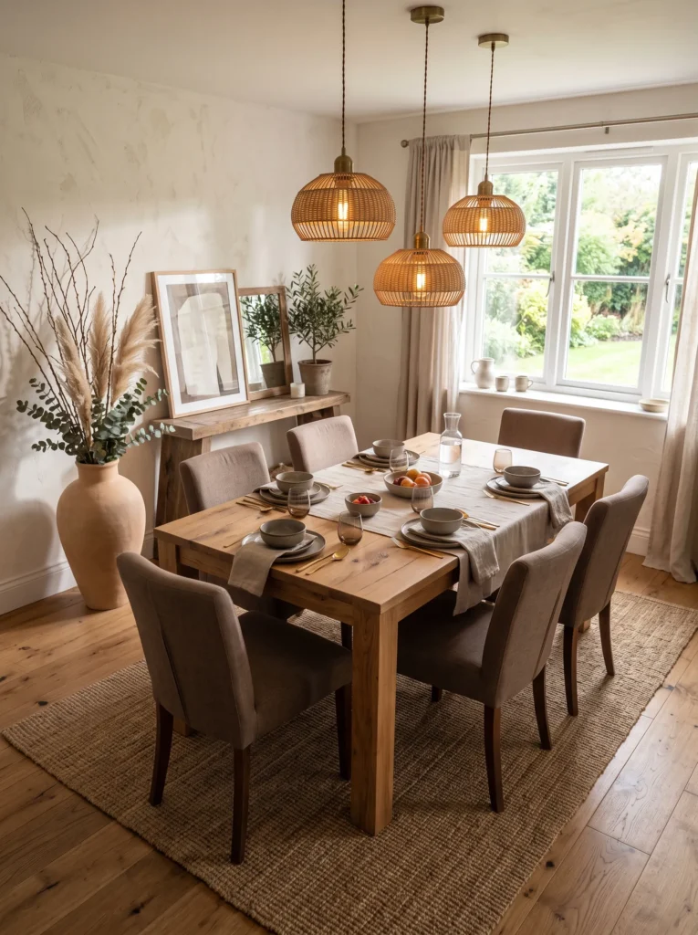 statement dining room natural wood upholstered chairs