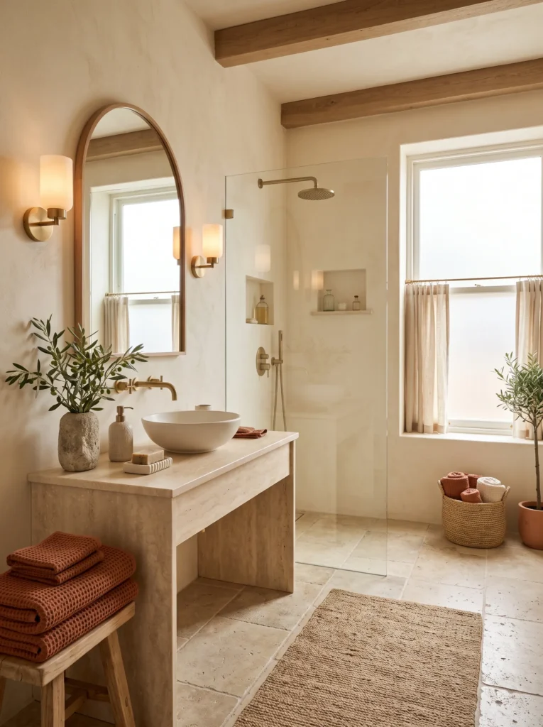 terracotta spa bathroom stone brass finishes