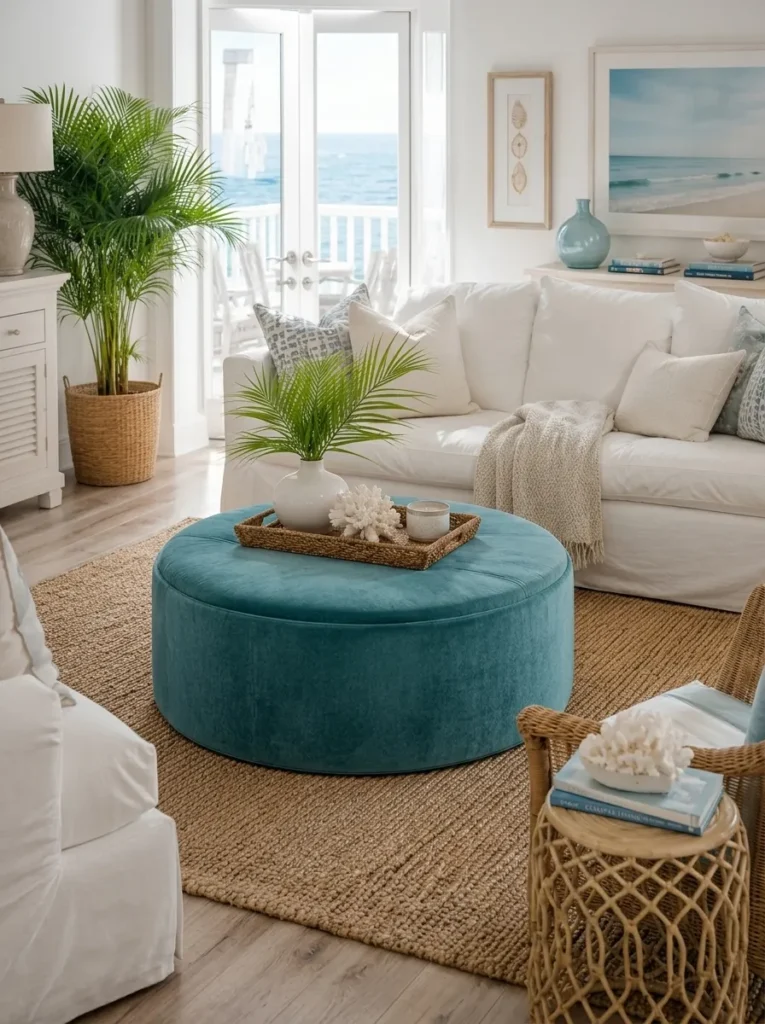 Turquoise Velvet Ottoman