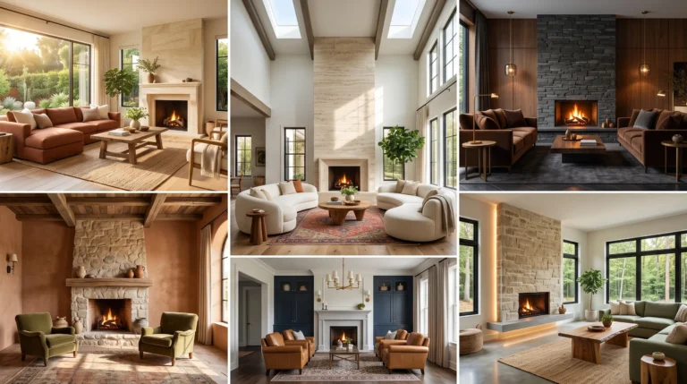 modern stone fireplace living room ideas