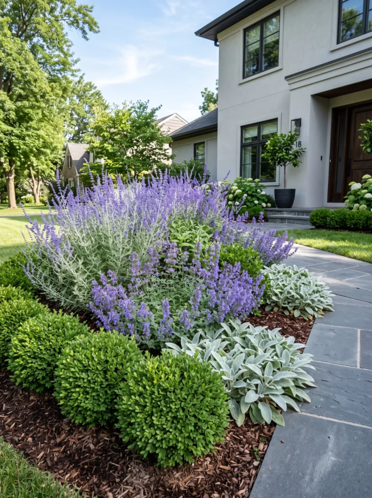Deer-resistant bed with Russian sage, catmint, and lamb's ear.