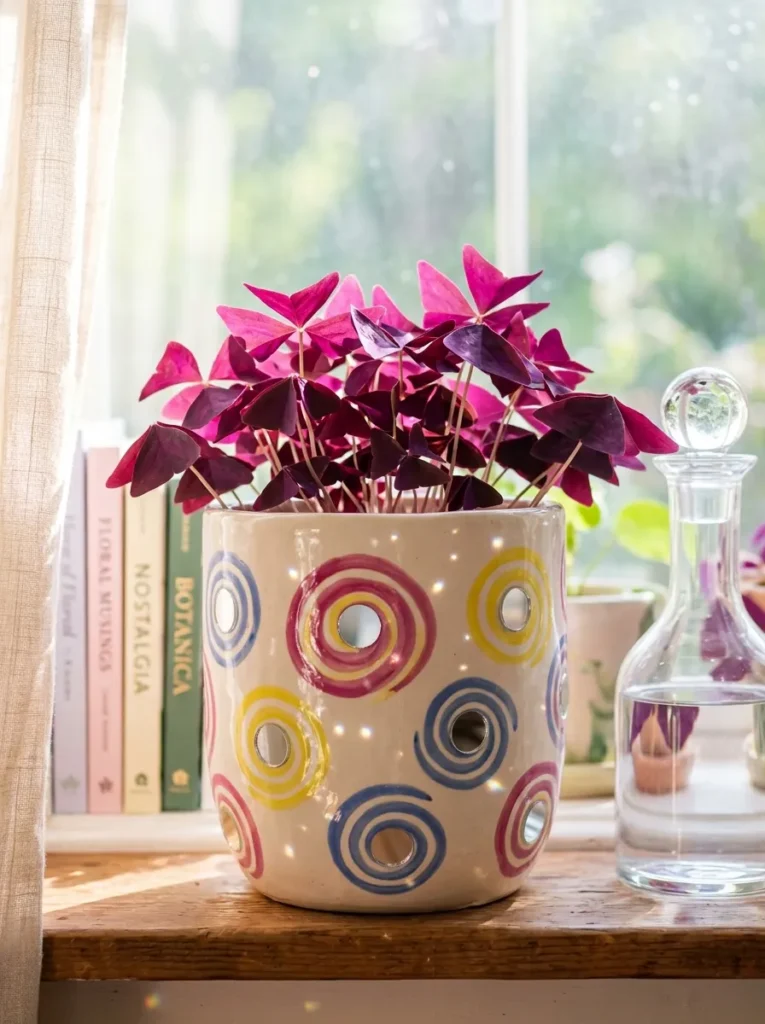 "Af Klint-inspired spiral pot with mirror disc centers"