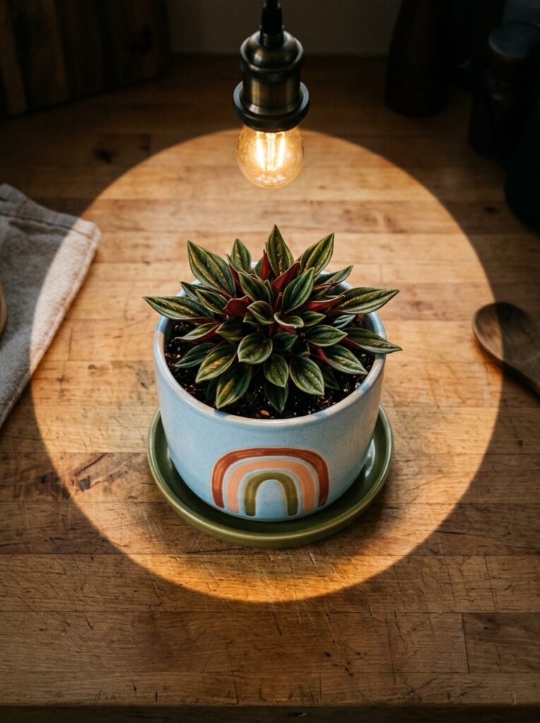 "Delaunay-inspired nested color arcs on a ceramic pot"