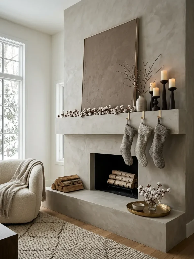 "Mushroom and cotton boll Christmas garland in neutral tones"