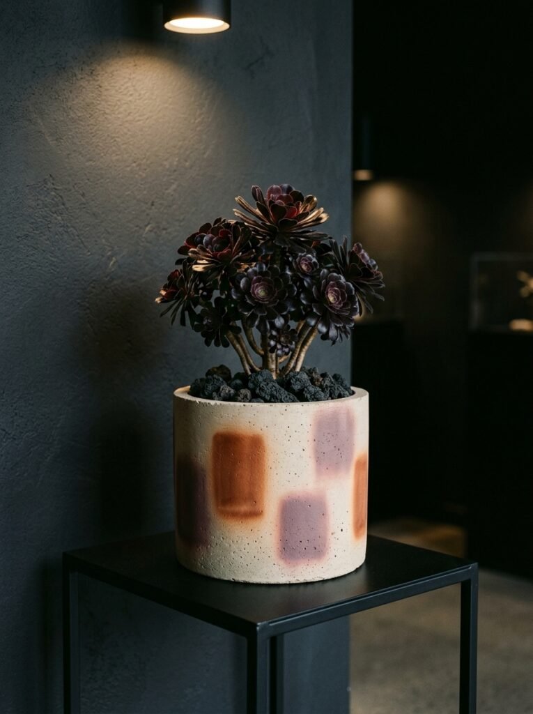 "Rothko-inspired color field pot in burnt sienna and plum"